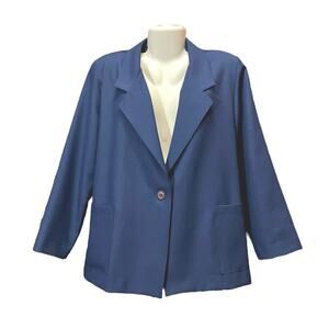 Motion Women's Navy One-Button Front Classic Straight Hem Blazer Pockets SZ 18